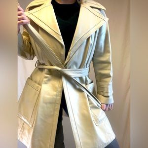 Cream Leather Vintage Trench Coat